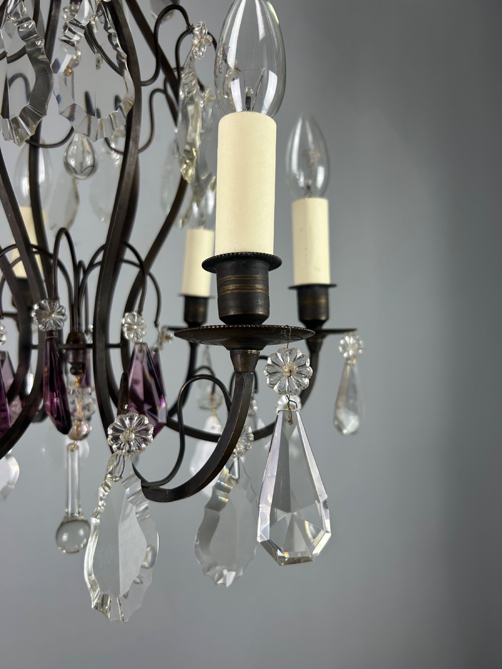 French Dark Brass 6 Light Birdcage Antique Chandelier  View XI