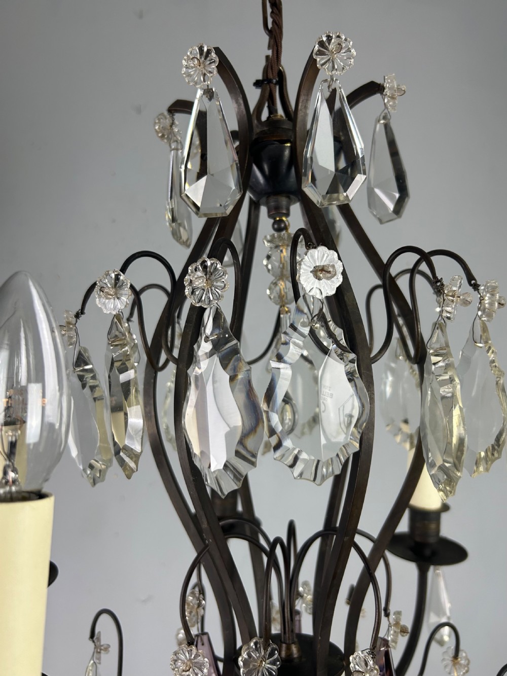 French Dark Brass 6 Light Birdcage Antique Chandelier  View XII