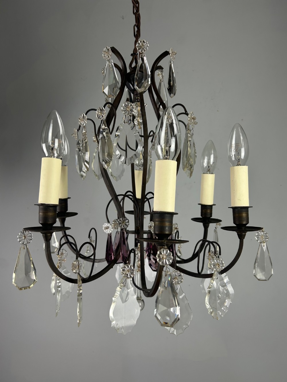 French Dark Brass 6 Light Birdcage Antique Chandelier  View XIV