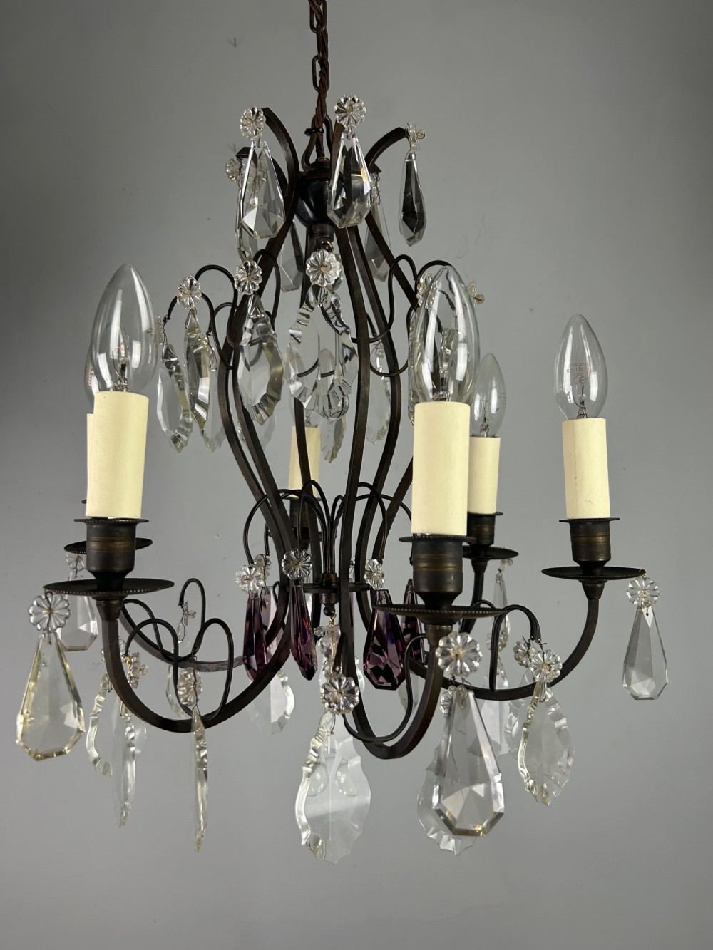French Dark Brass 6 Light Birdcage Antique Chandelier  View XV