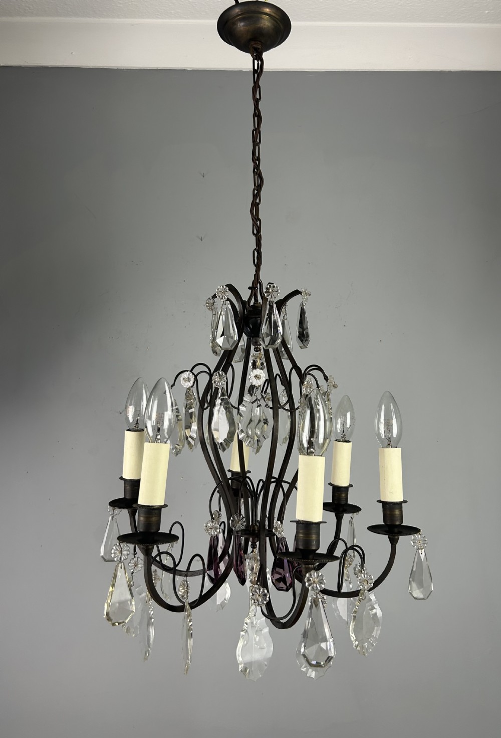 French Dark Brass 6 Light Birdcage Antique Chandelier  View XVI