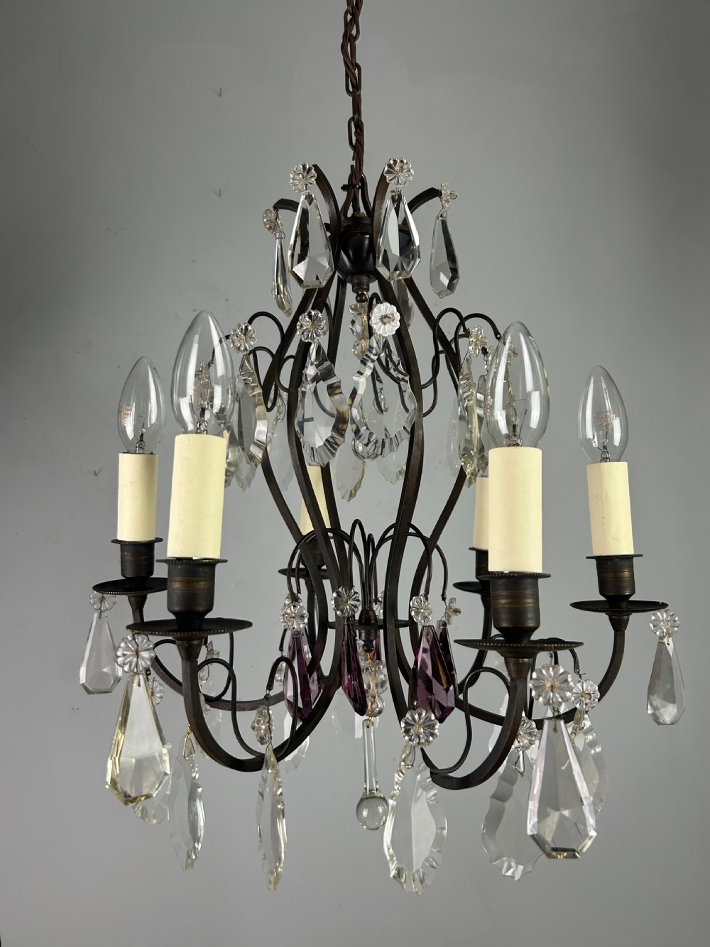 French Dark Brass 6 Light Birdcage Antique Chandelier  View XIX