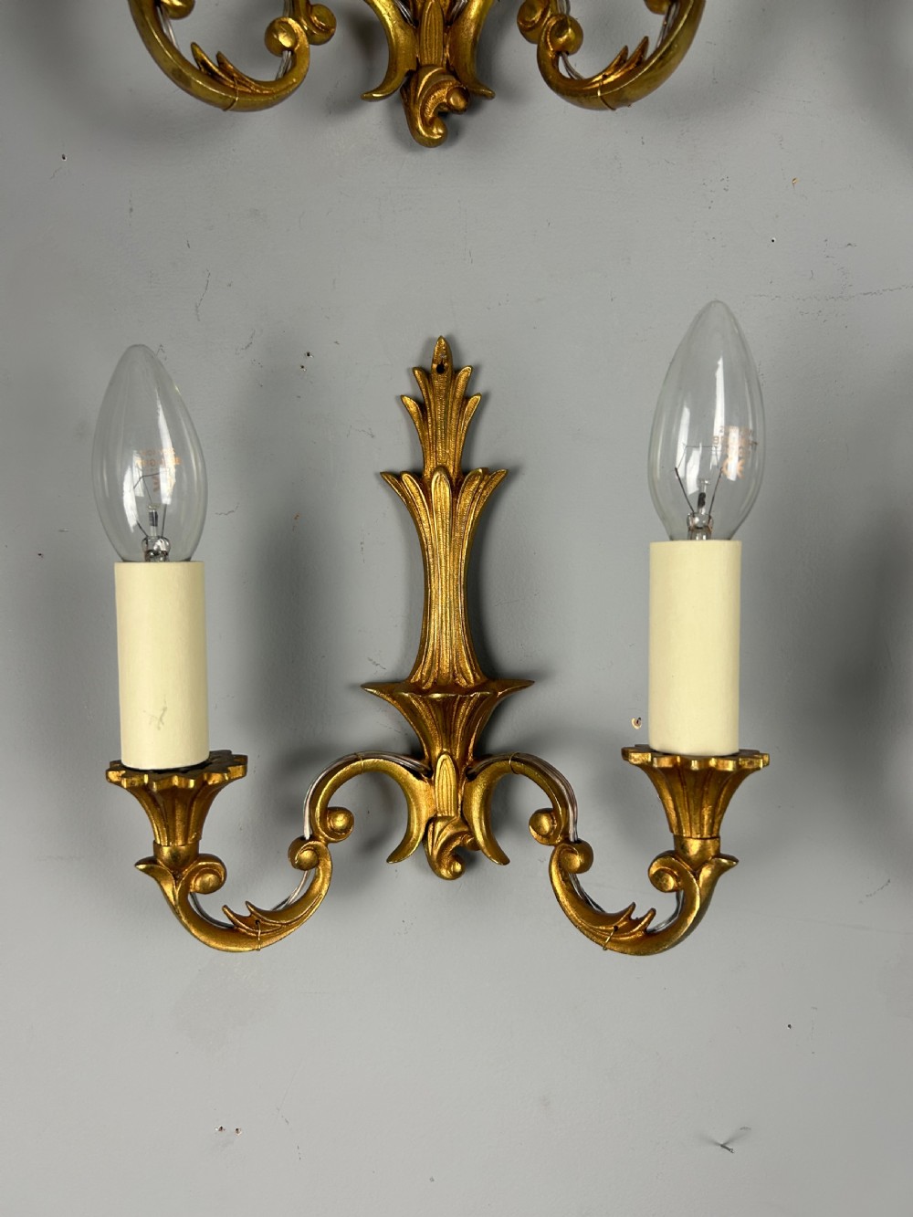 Set Of 4 Small French Gilded Twin Arm Antique Wall Lights View IV
