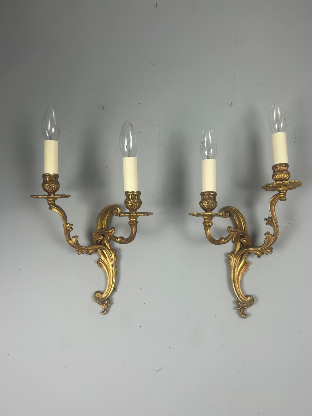 Pair Of French Gilded Twin Arm Antique Wall Lights View VII