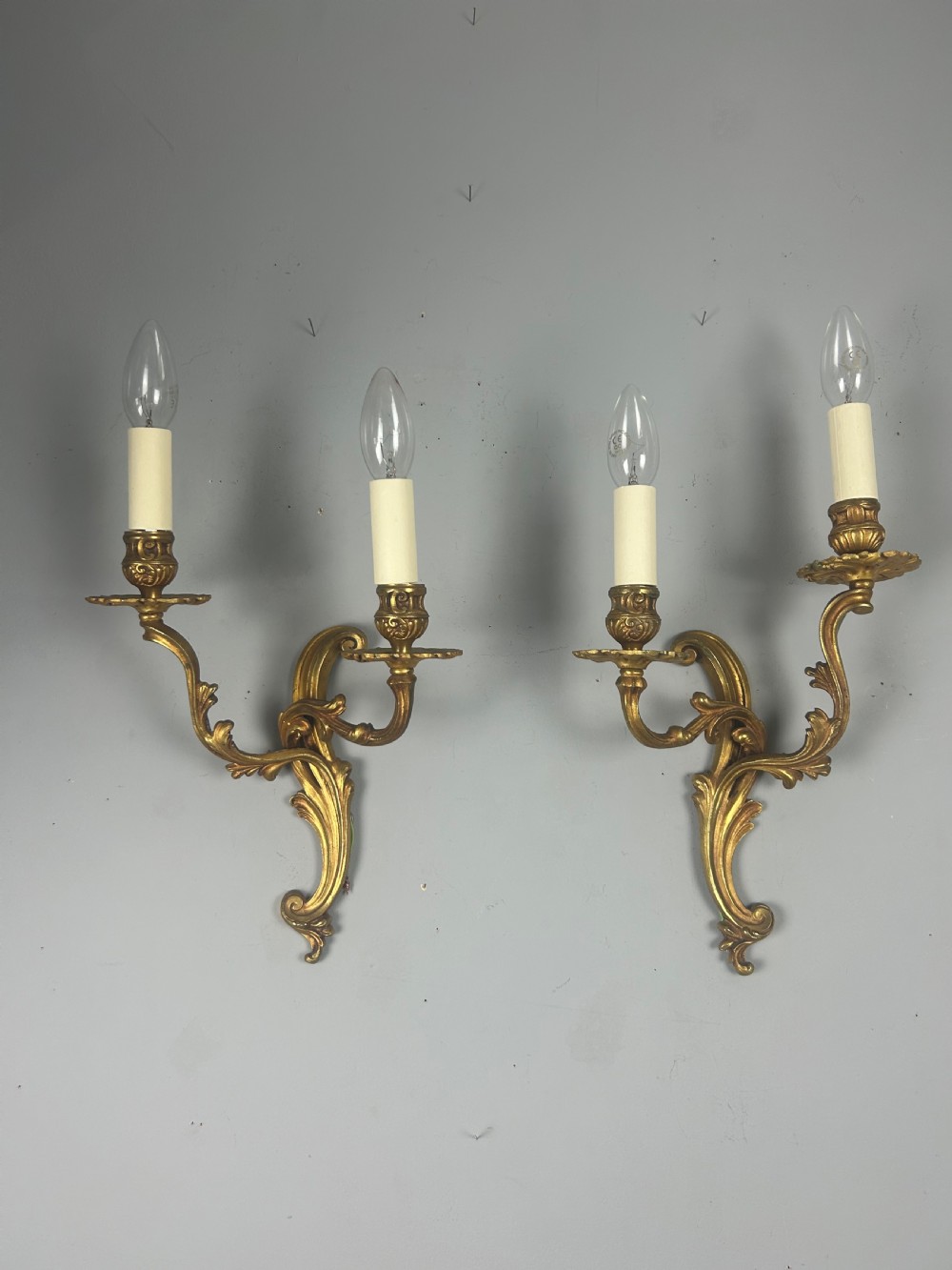 Pair Of French Gilded Twin Arm Antique Wall Lights View VIII