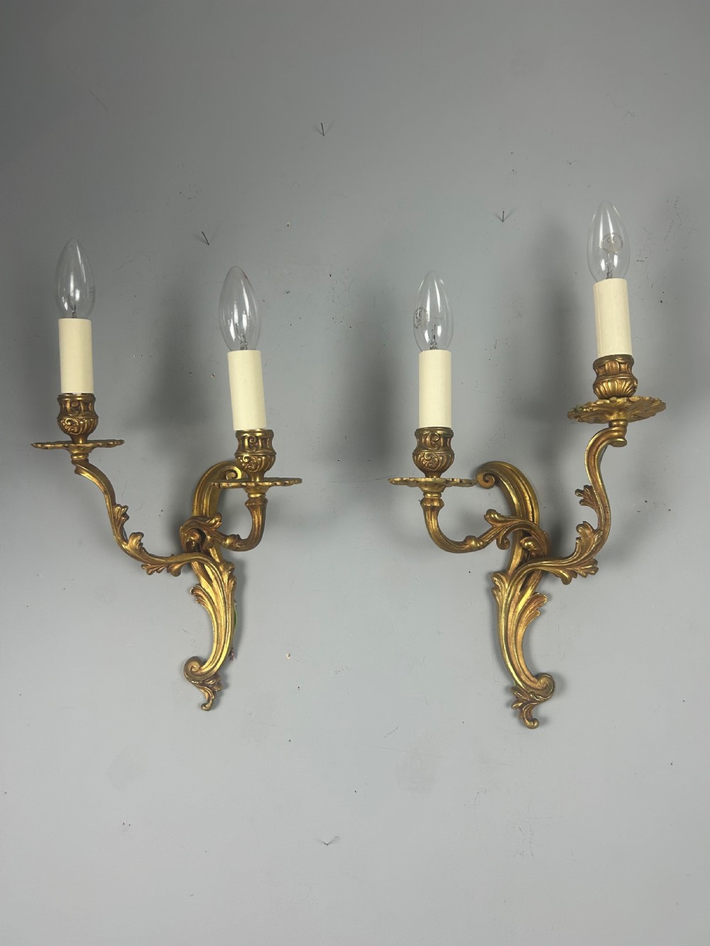 Pair Of French Gilded Twin Arm Antique Wall Lights View IX