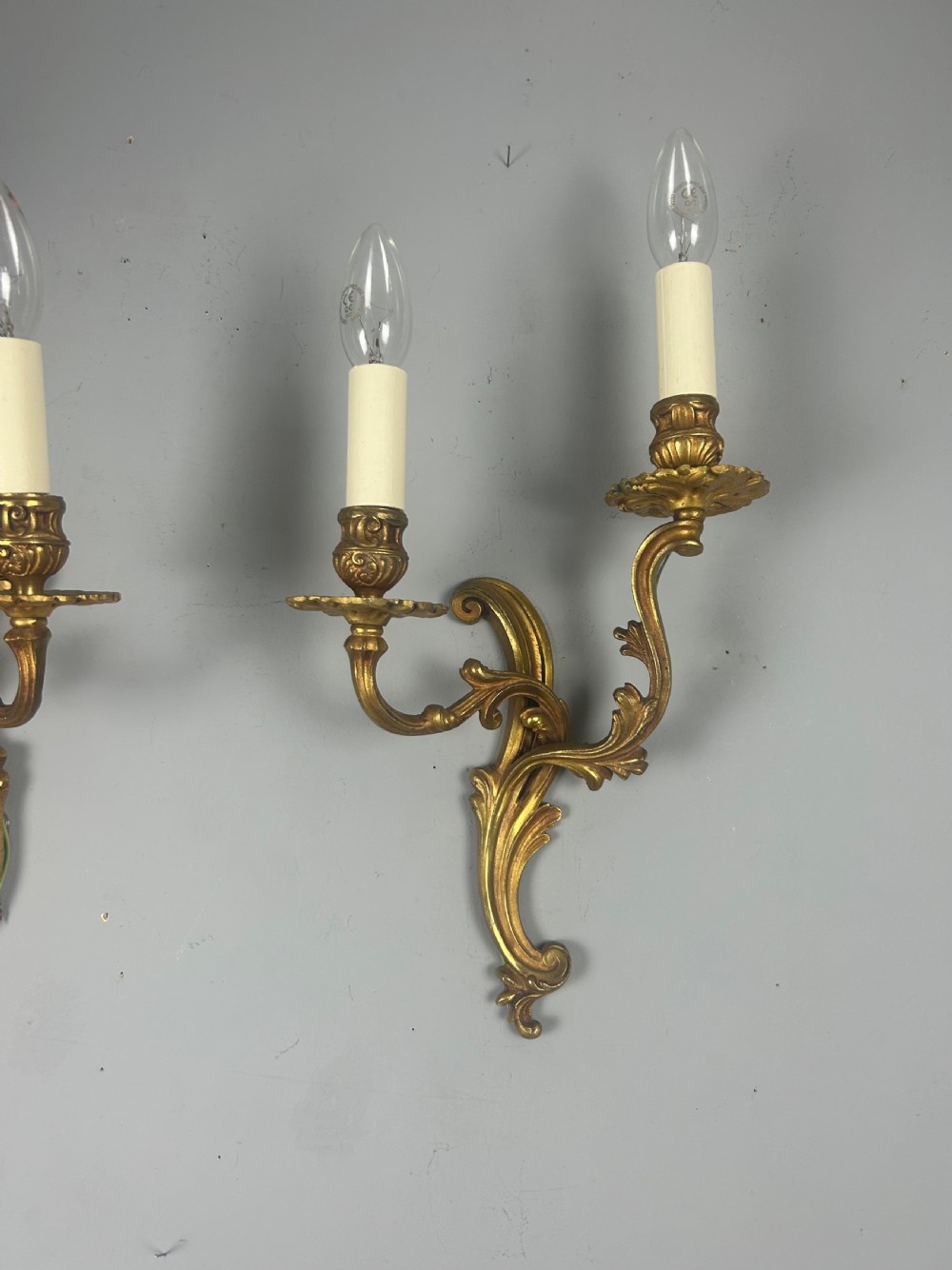 Pair Of French Gilded Twin Arm Antique Wall Lights View X