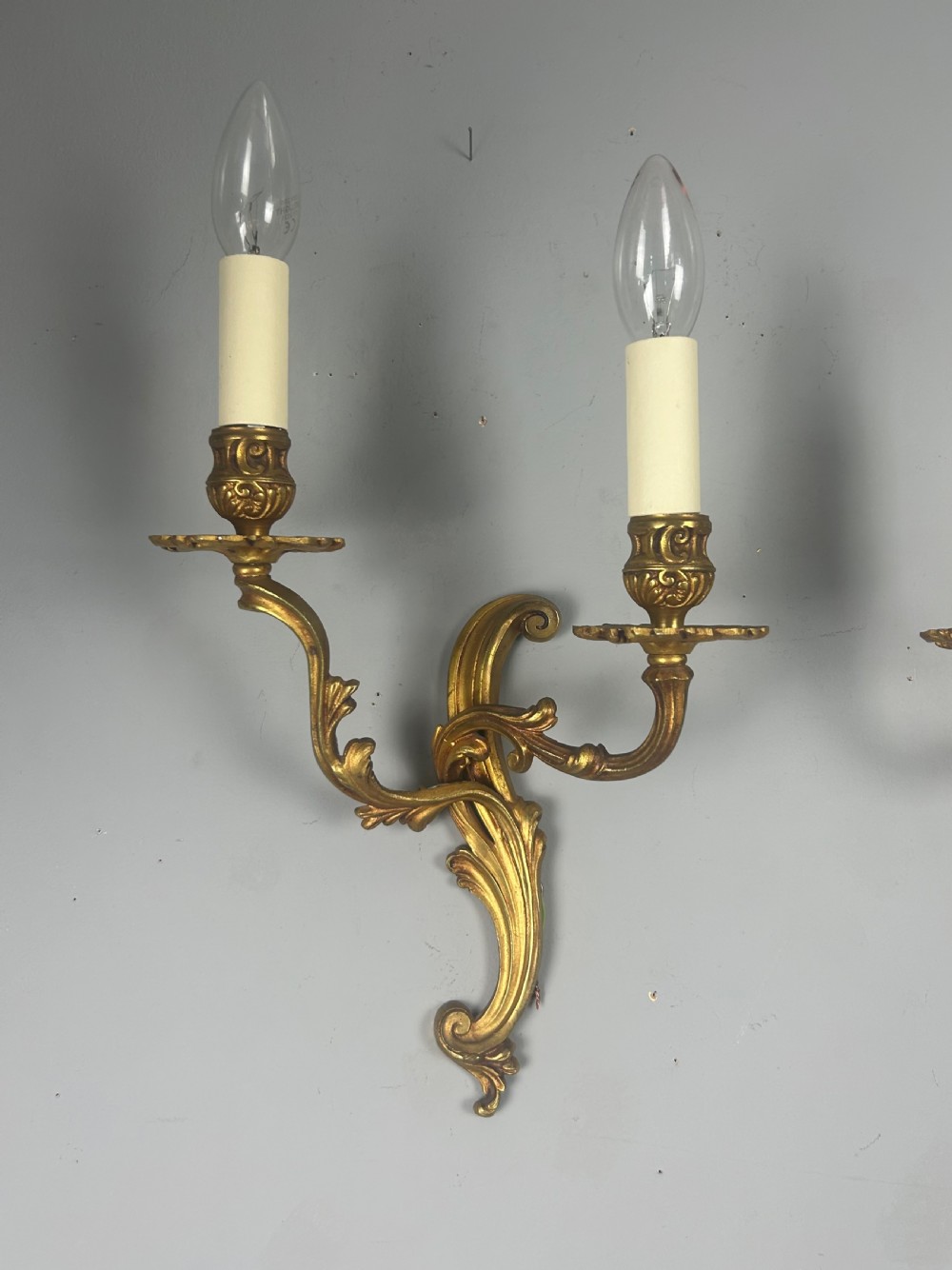 Pair Of French Gilded Twin Arm Antique Wall Lights View XI