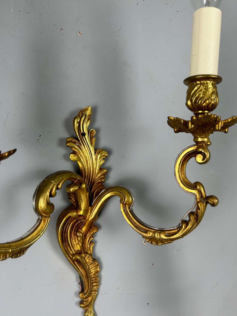 Pair Of French Gilt Brass Antique Wall Lights, Rewired View IV