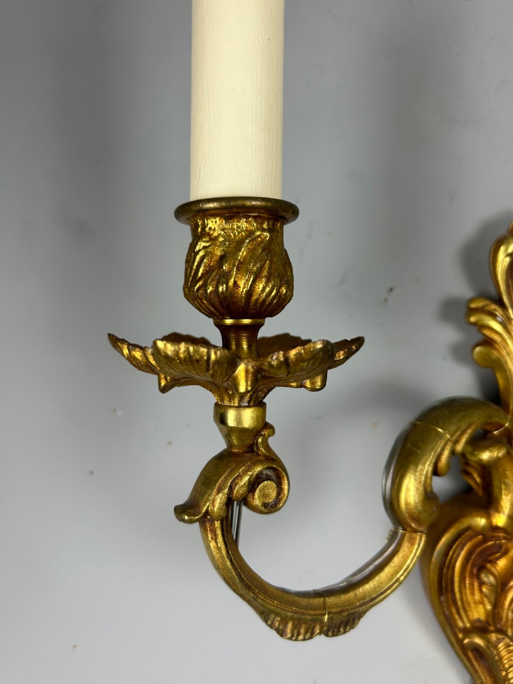Pair Of French Gilt Brass Antique Wall Lights, Rewired View V