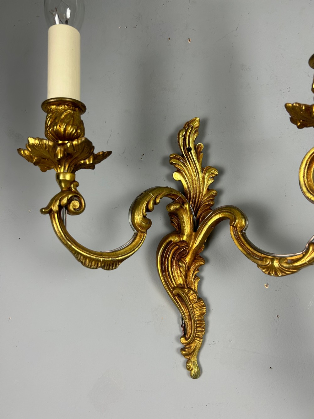 Pair Of French Gilt Brass Antique Wall Lights, Rewired View VI