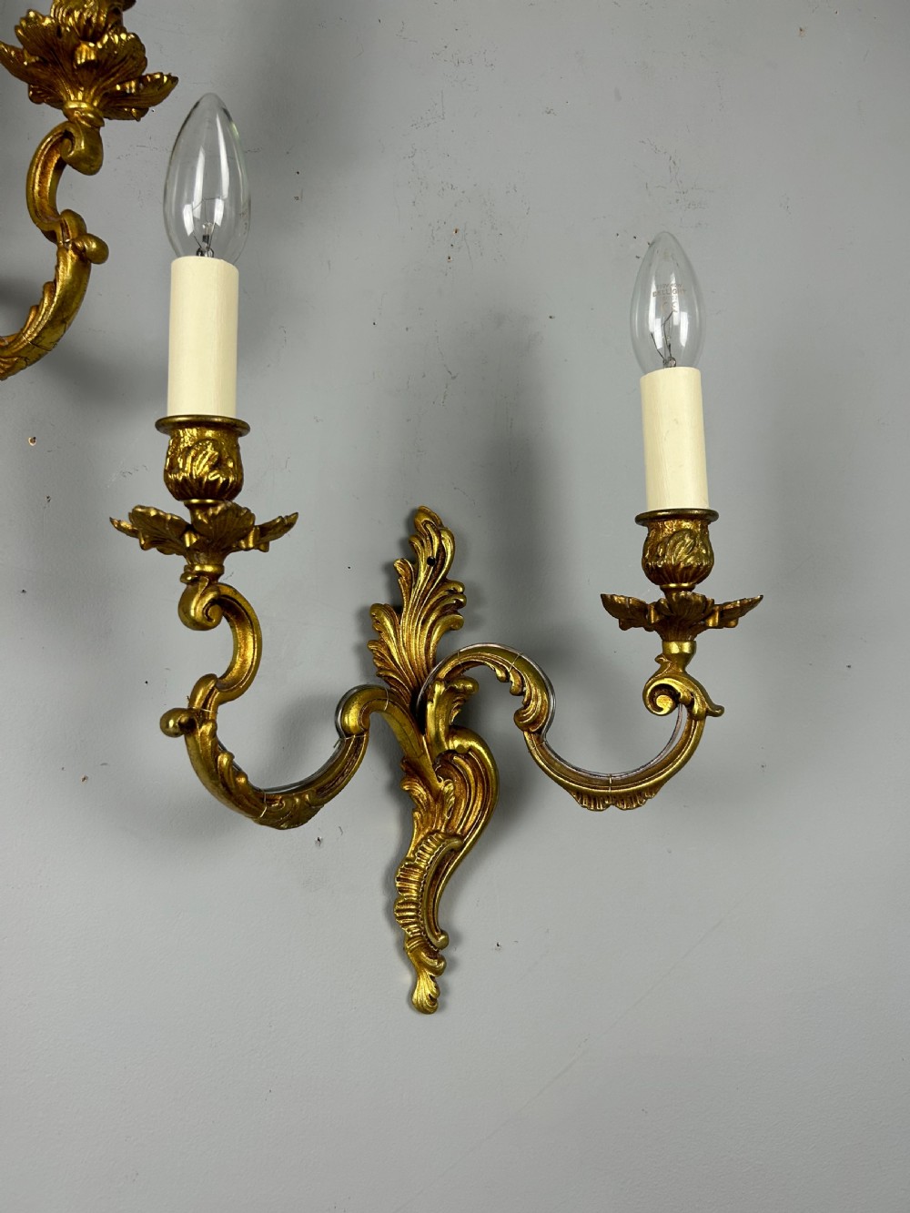 Pair Of French Gilt Brass Antique Wall Lights, Rewired View VII