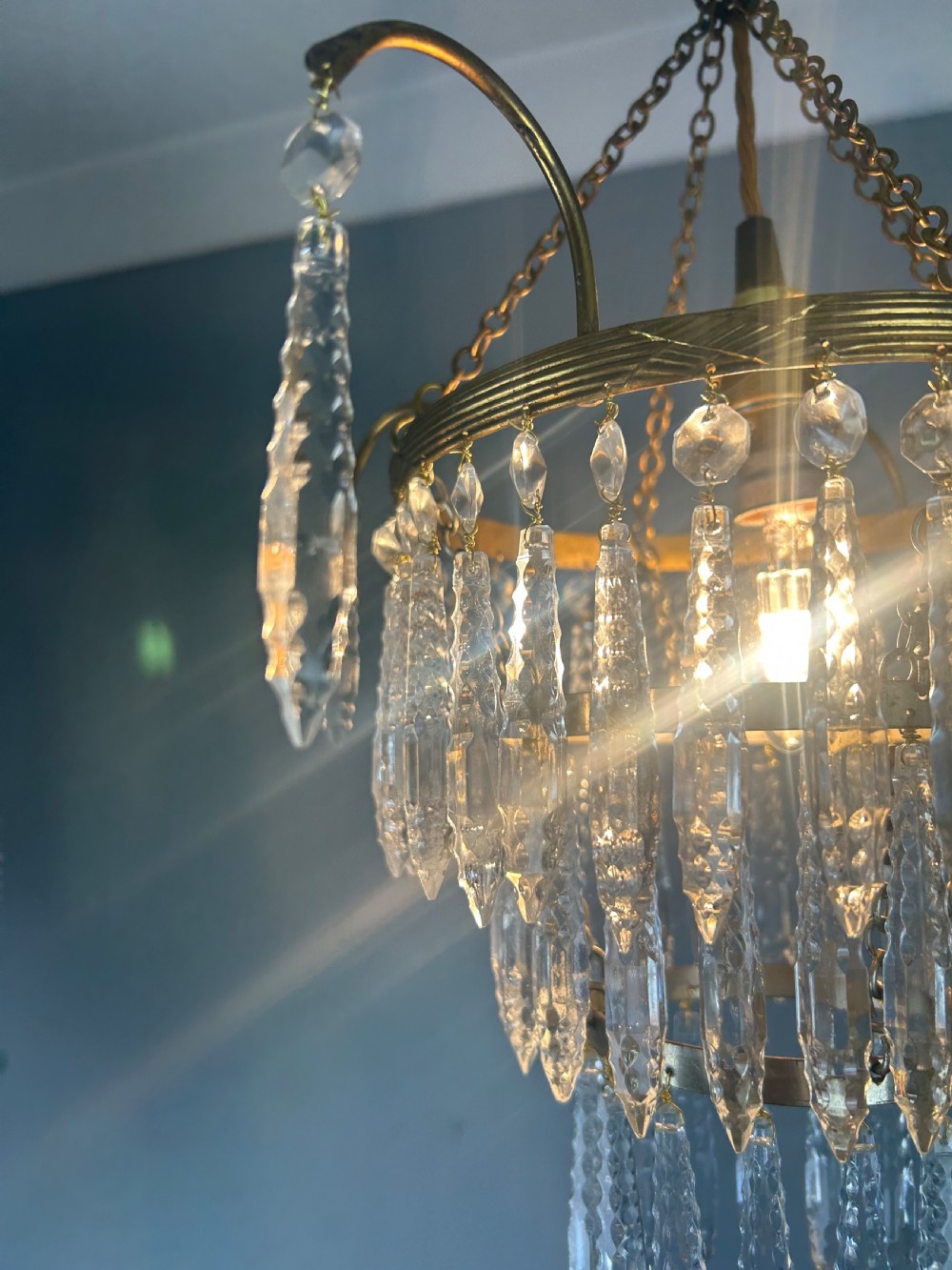 Three Tier Glass Chandelier, Ceiling Light View II
