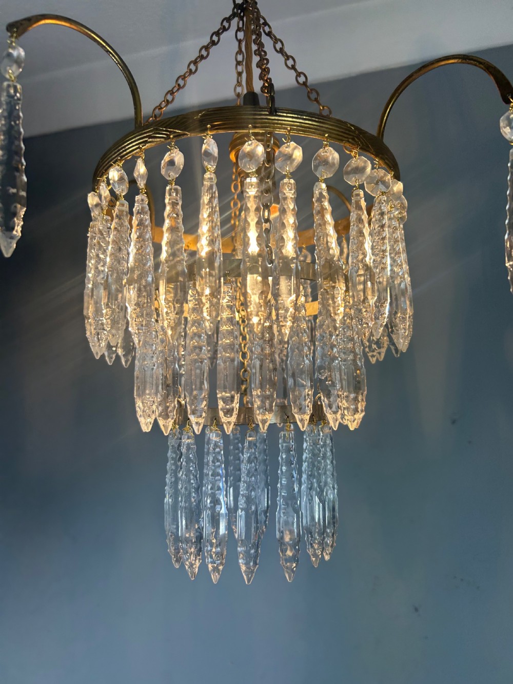 Three Tier Glass Chandelier, Ceiling Light View III