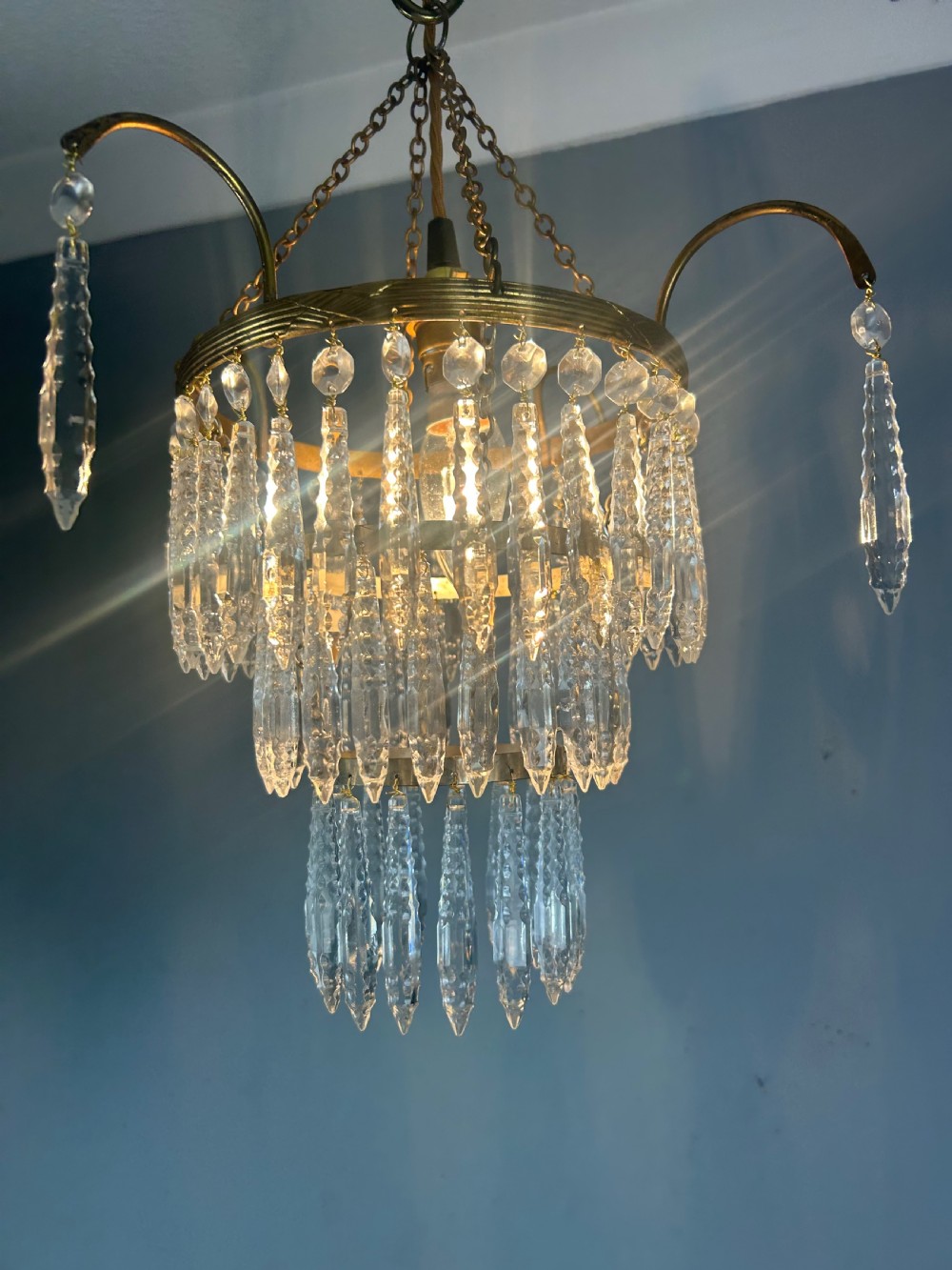 Three Tier Glass Chandelier, Ceiling Light View IV