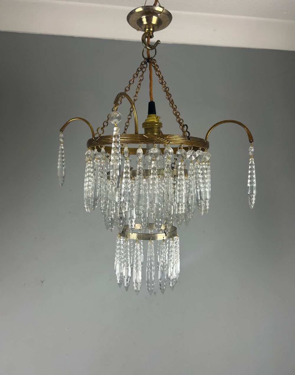Three Tier Glass Chandelier, Ceiling Light View V