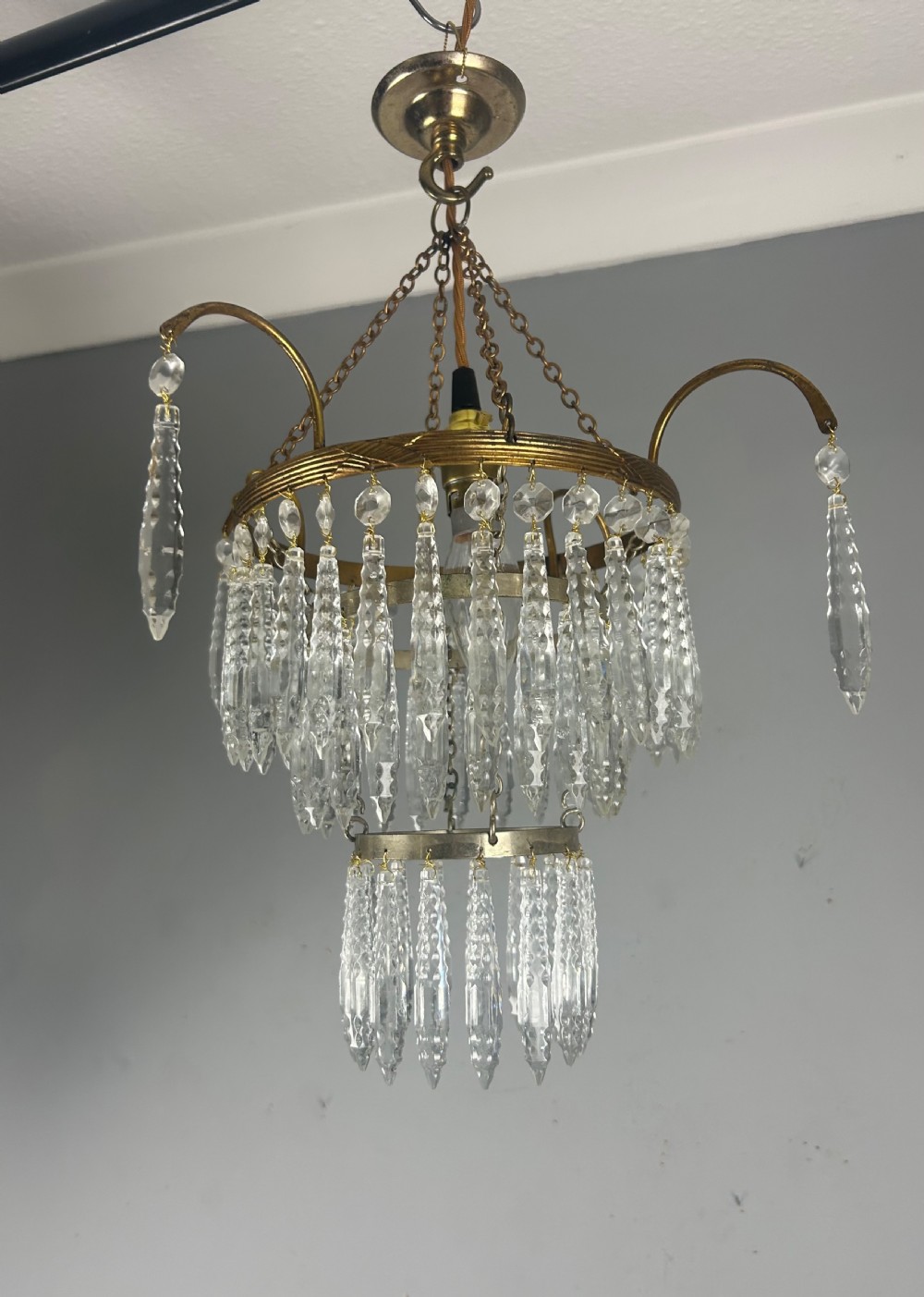 Three Tier Glass Chandelier, Ceiling Light View VI