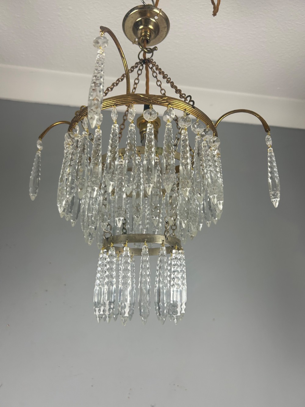 Three Tier Glass Chandelier, Ceiling Light View VII