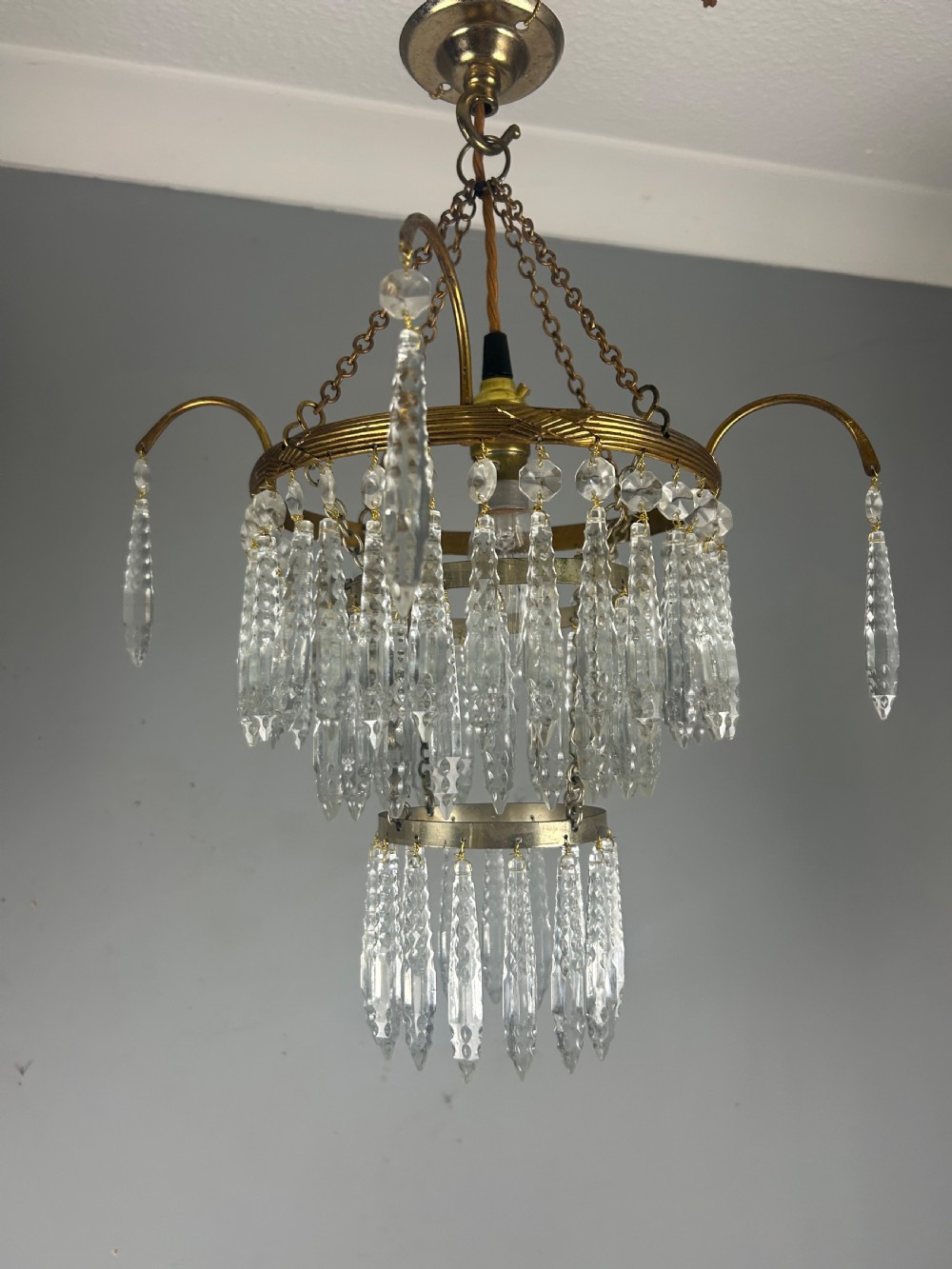 Three Tier Glass Chandelier, Ceiling Light View VIII