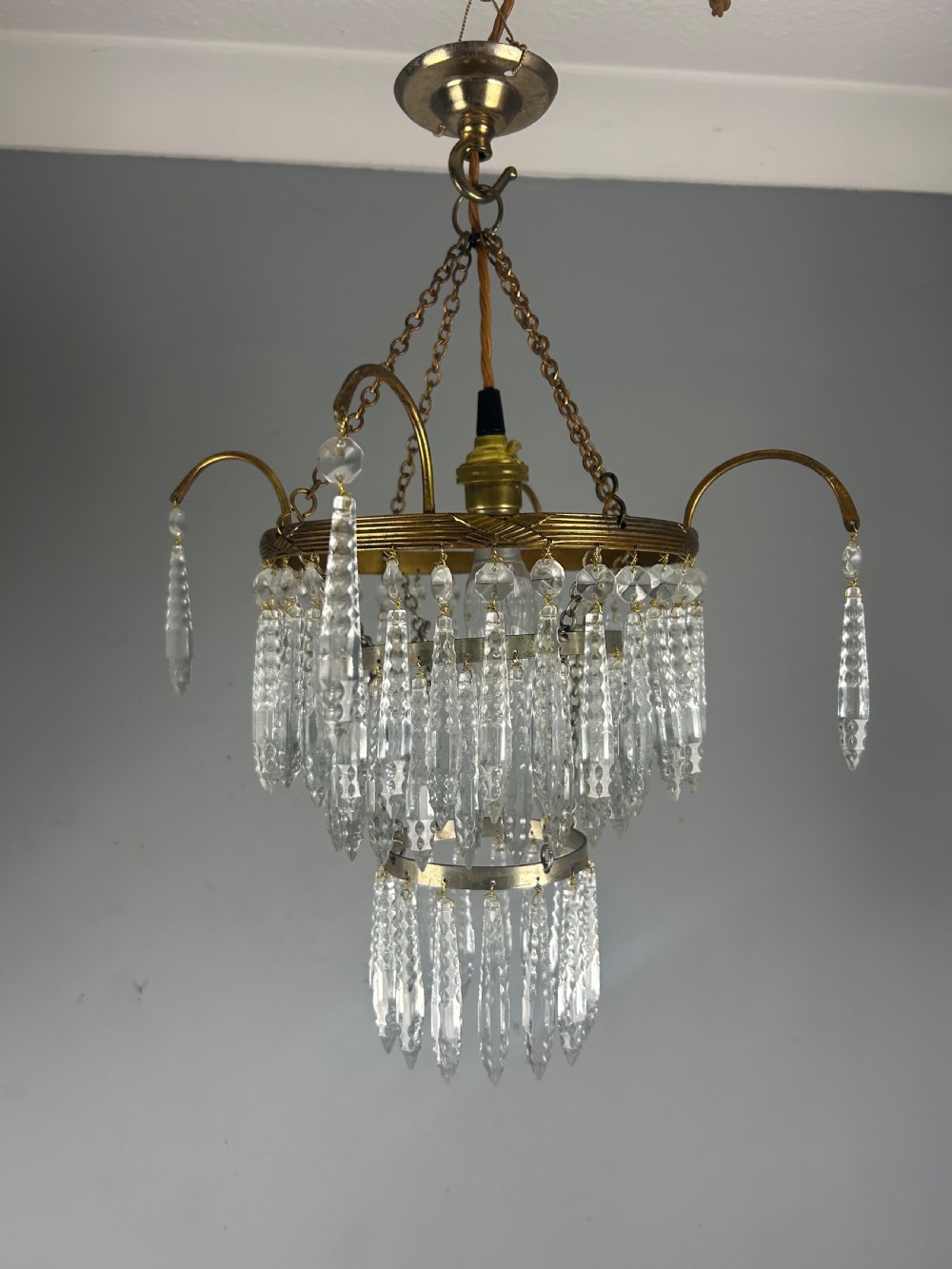 Three Tier Glass Chandelier, Ceiling Light View IX