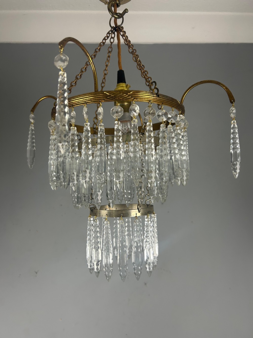 Three Tier Glass Chandelier, Ceiling Light View XI
