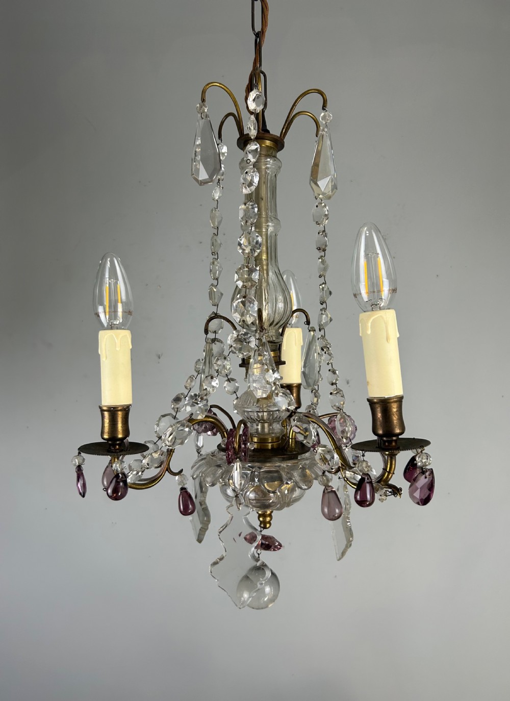 French Gilt Brass 3 Light Birdcage Chandelier