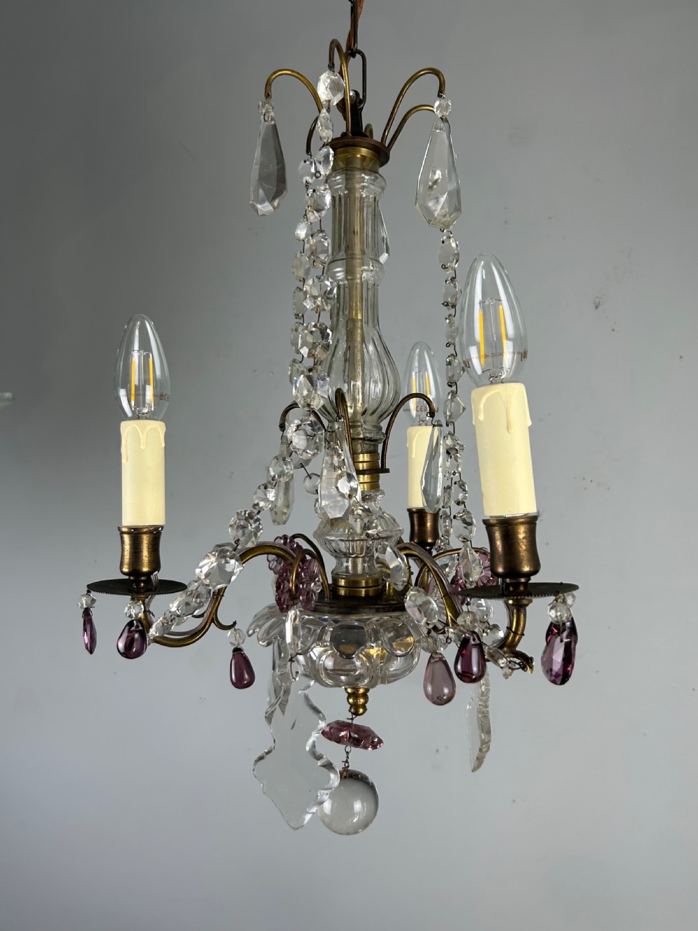 French Gilt Brass 3 Light Birdcage Chandelier View IV