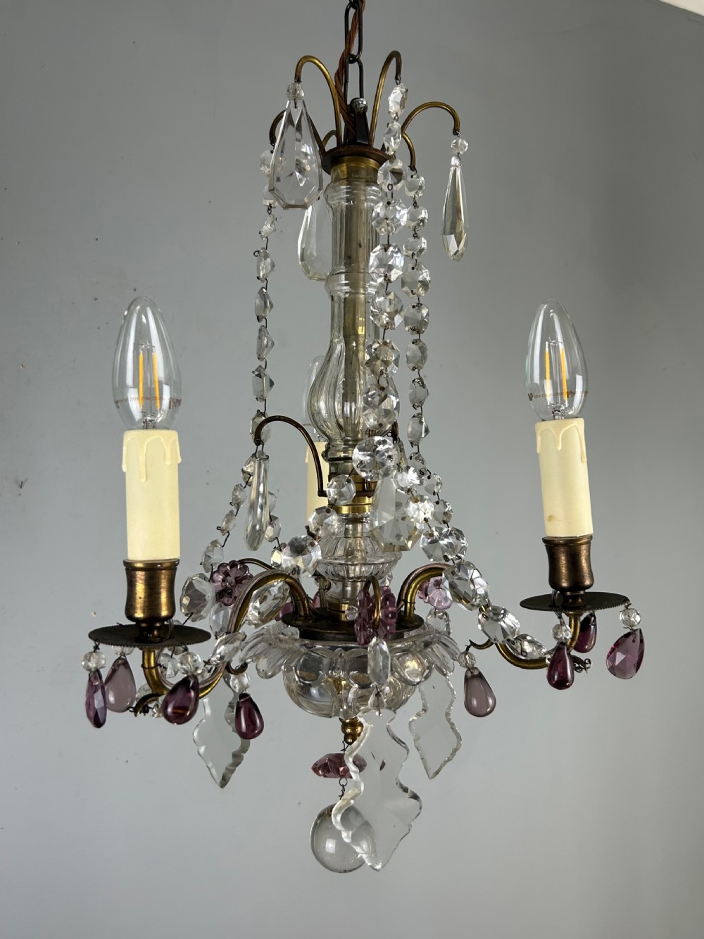 French Gilt Brass 3 Light Birdcage Chandelier View V