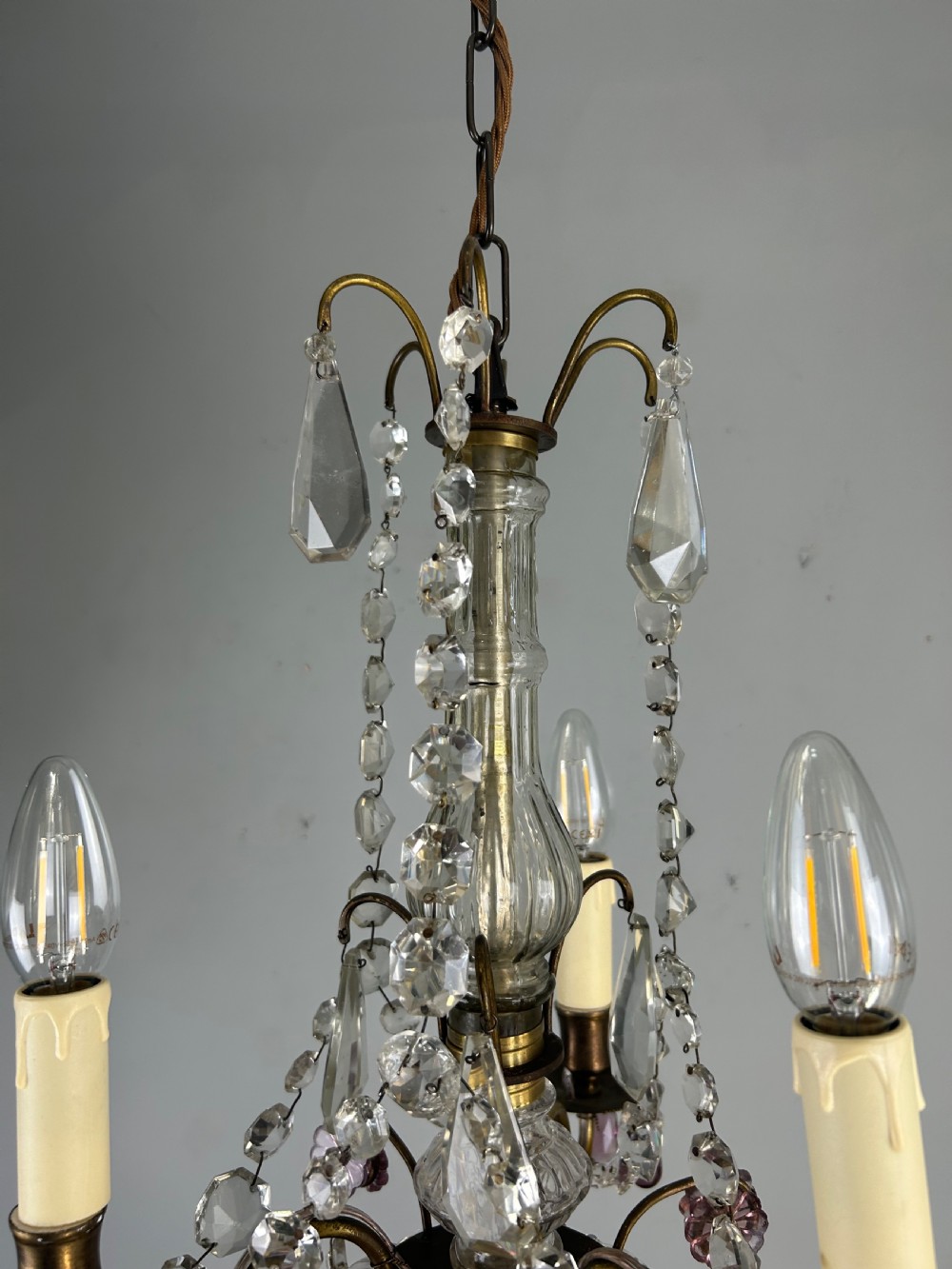 French Gilt Brass 3 Light Birdcage Chandelier View VII
