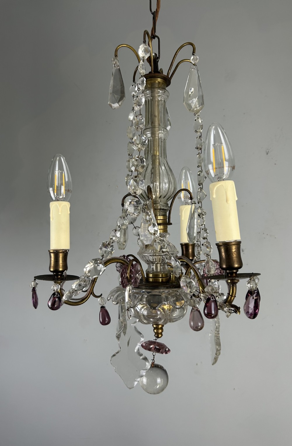 French Gilt Brass 3 Light Birdcage Chandelier View IX