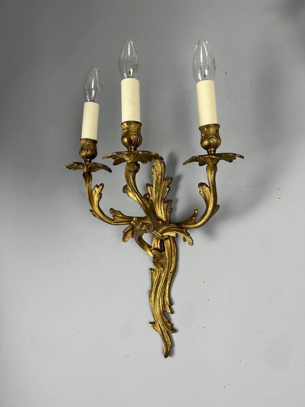 Pair Of French Triple Arm Gilt Brass Antique Wall Lights View V