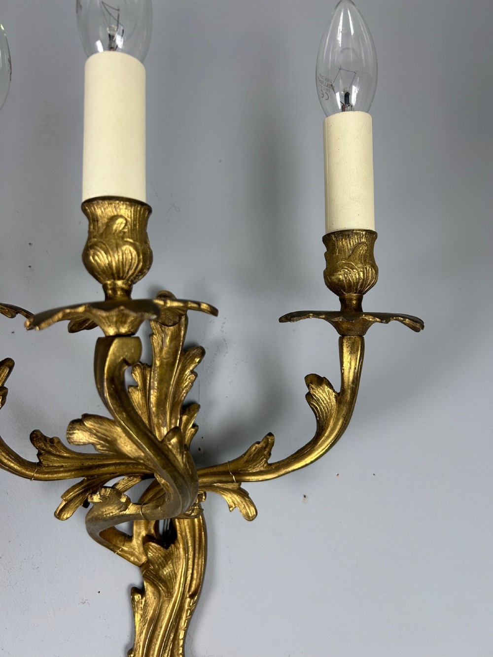 Pair Of French Triple Arm Gilt Brass Antique Wall Lights View VI