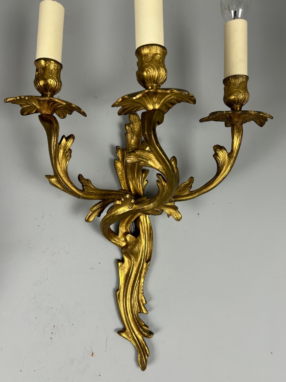 Pair Of French Triple Arm Gilt Brass Antique Wall Lights View VII