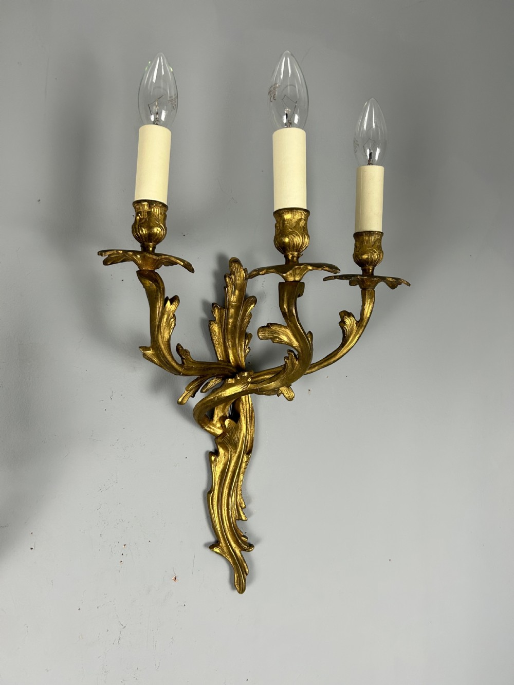 Pair Of French Triple Arm Gilt Brass Antique Wall Lights View VIII