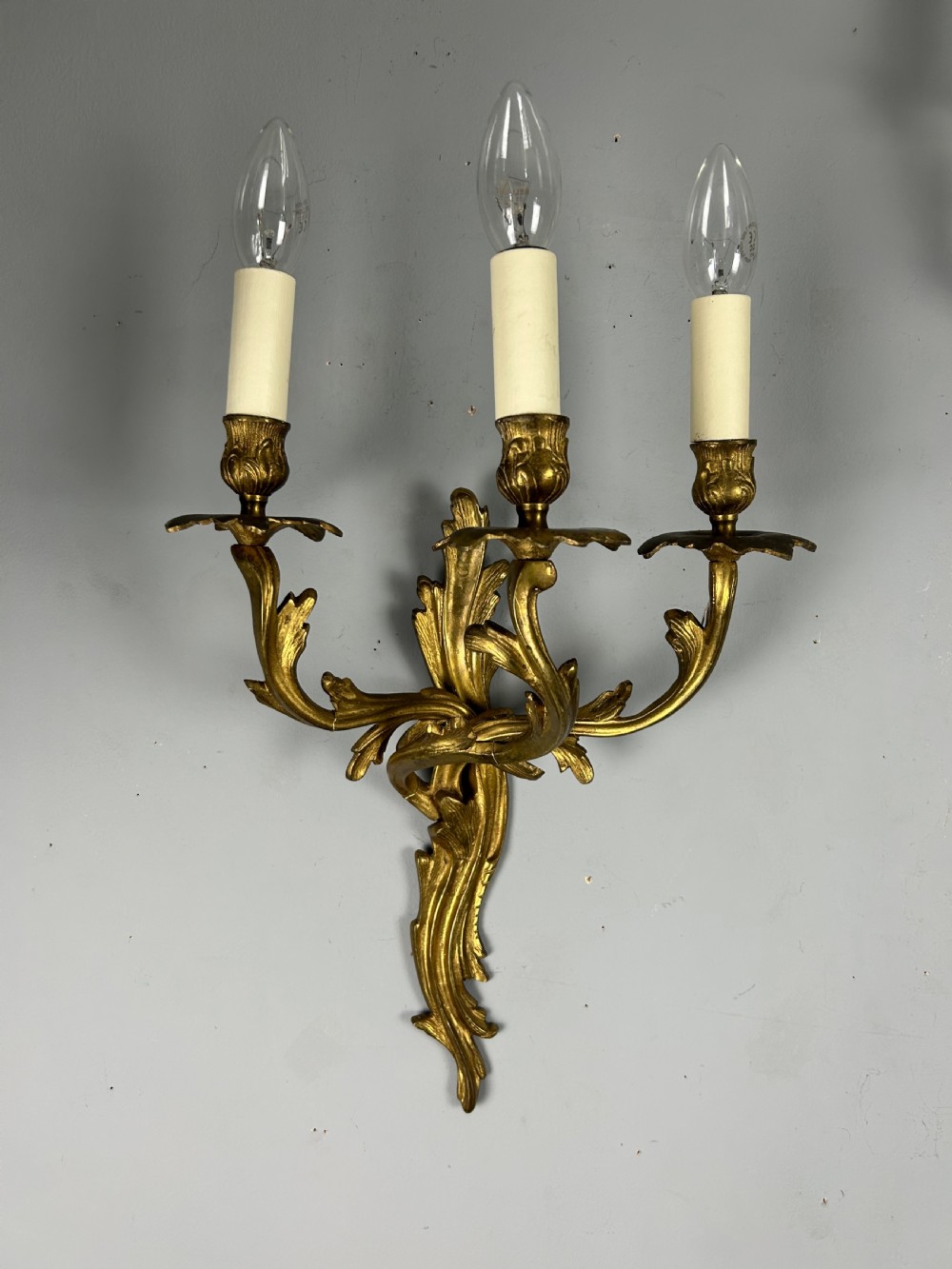 Pair Of French Triple Arm Gilt Brass Antique Wall Lights View IX