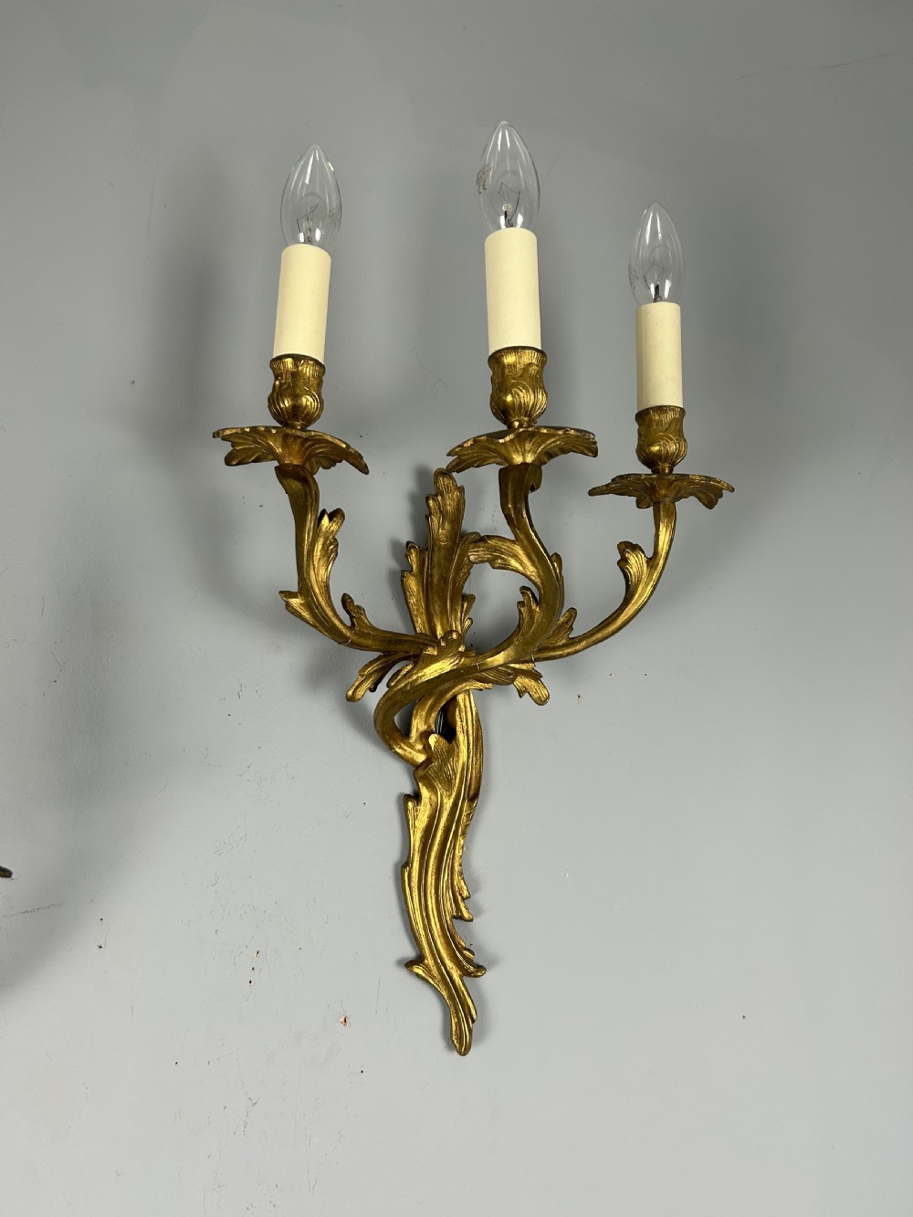 Pair Of French Triple Arm Gilt Brass Antique Wall Lights View X