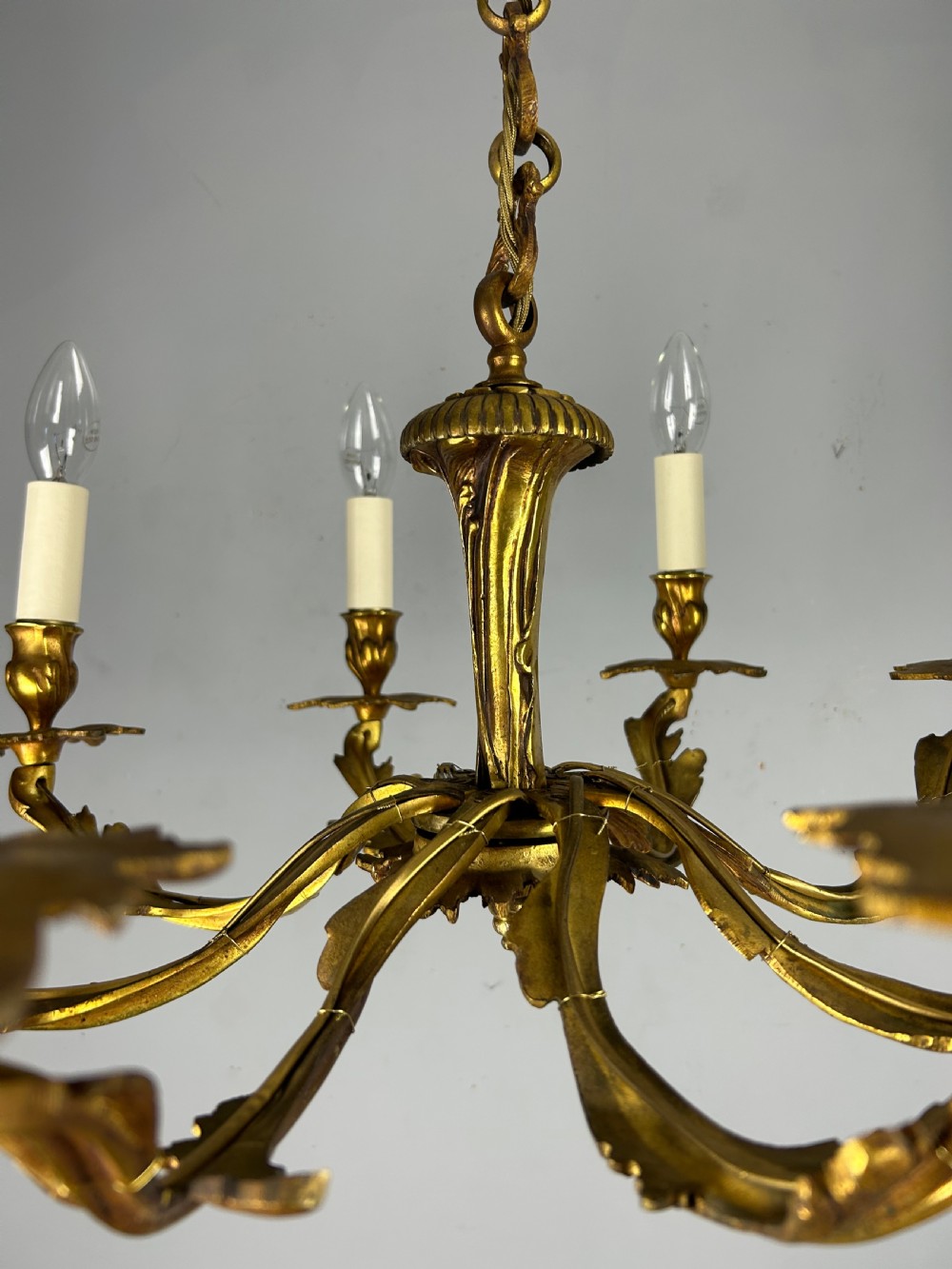 French Gilt Brass 8 Arm Antique Chandelier, Rewired  View VII