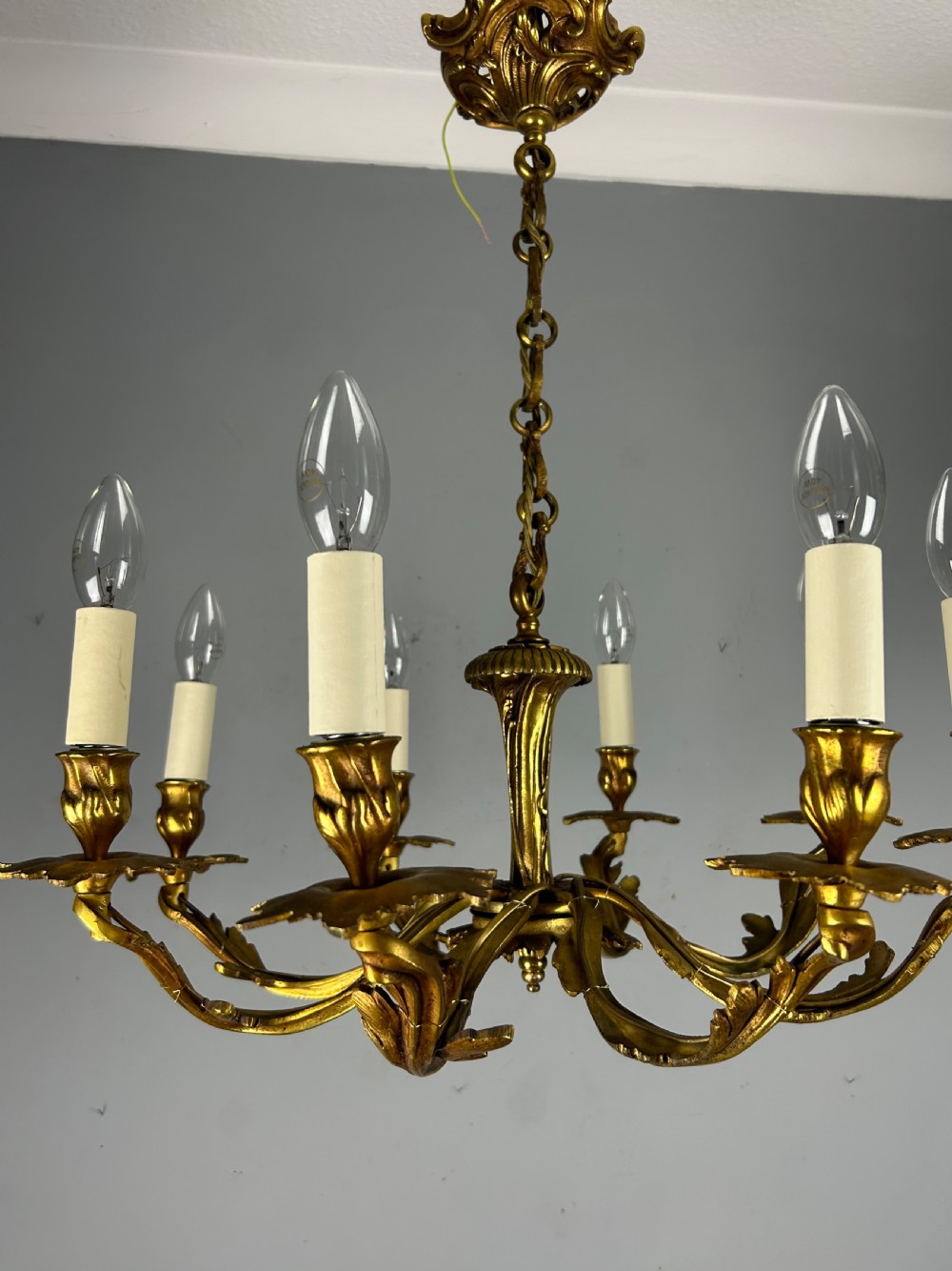 French Gilt Brass 8 Arm Antique Chandelier, Rewired  View IX