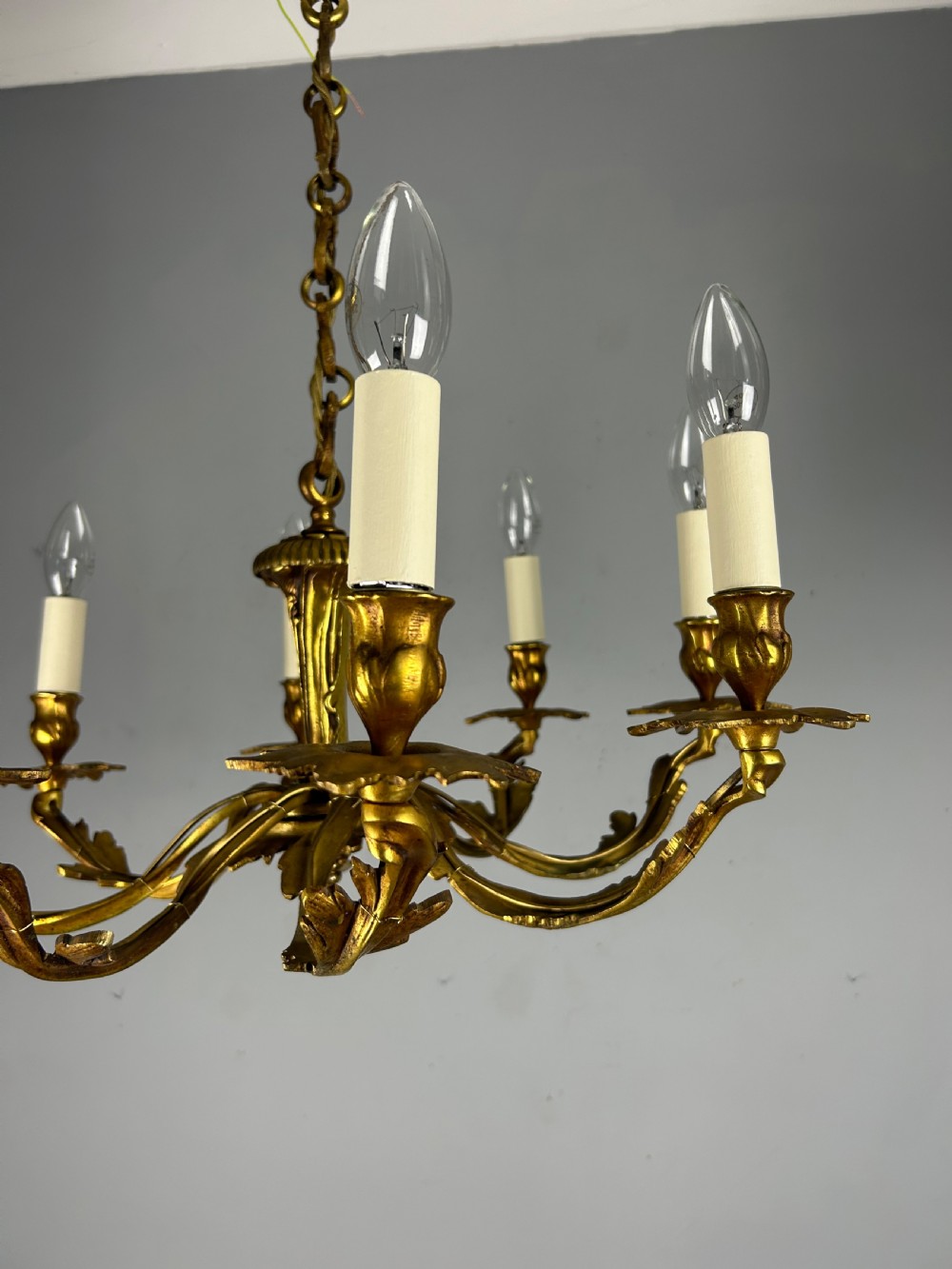 French Gilt Brass 8 Arm Antique Chandelier, Rewired  View XI
