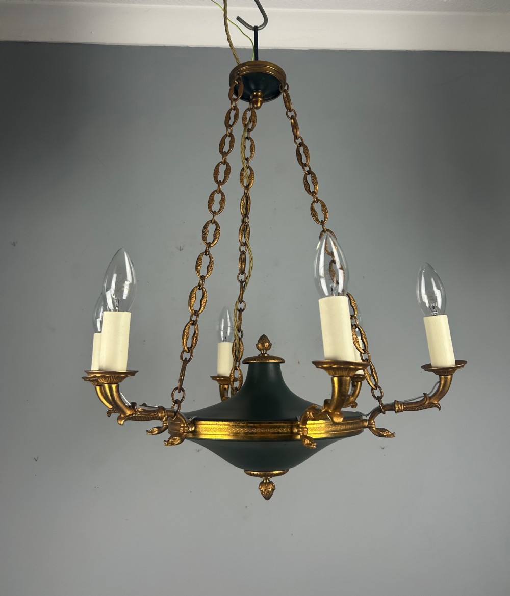 French 6 Arm Empire Antique Chandelier View III