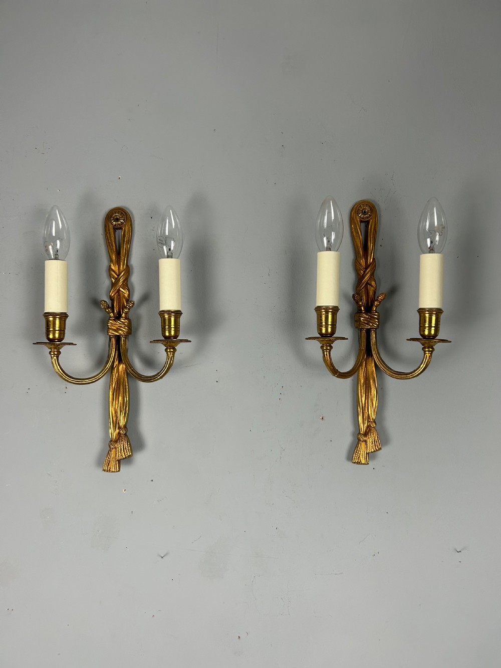 French Pair Of Gilded Brass Antique Wall Lights