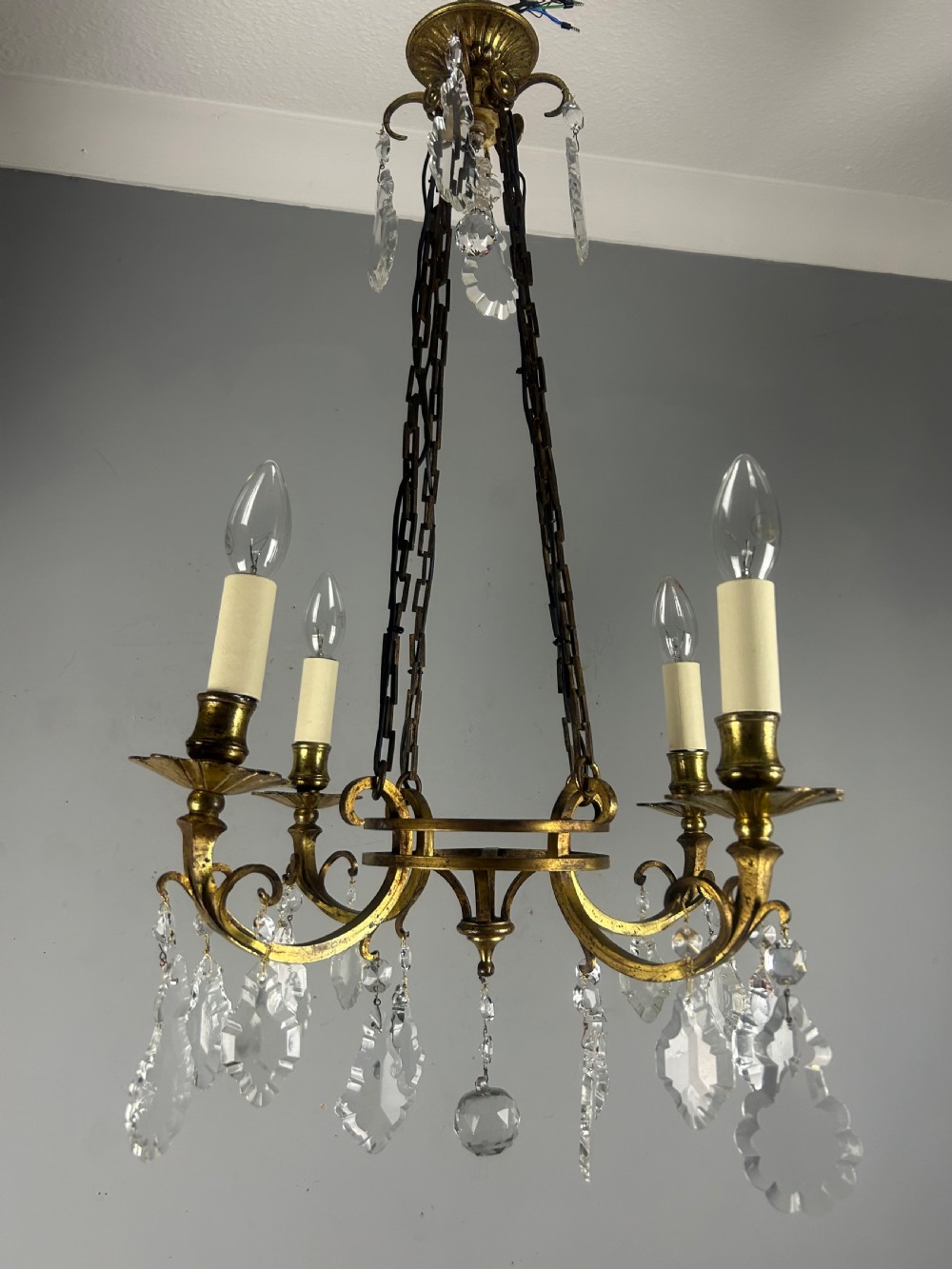 Fine French Antique 4 Light Chandelier, Ceiling Light, Rewired 