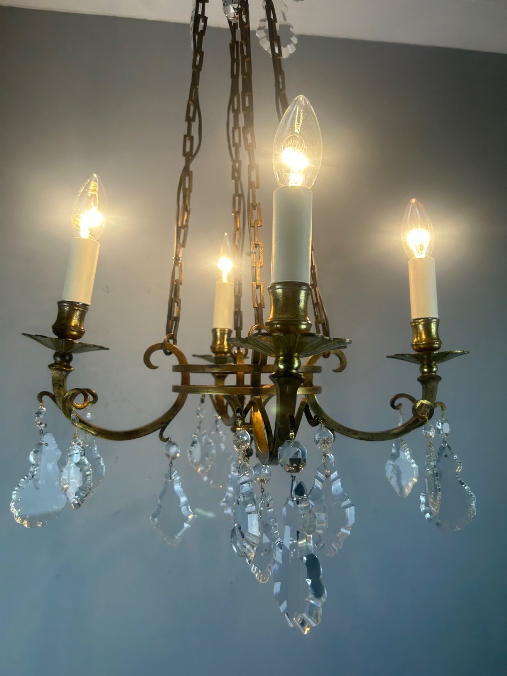 Fine French Antique 4 Light Chandelier, Ceiling Light, Rewired  View II