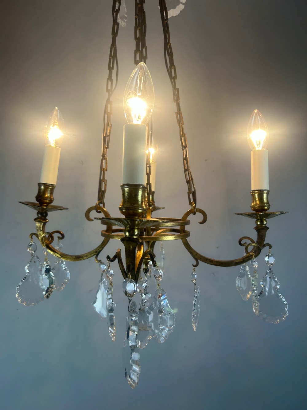 Fine French Antique 4 Light Chandelier, Ceiling Light, Rewired  View III