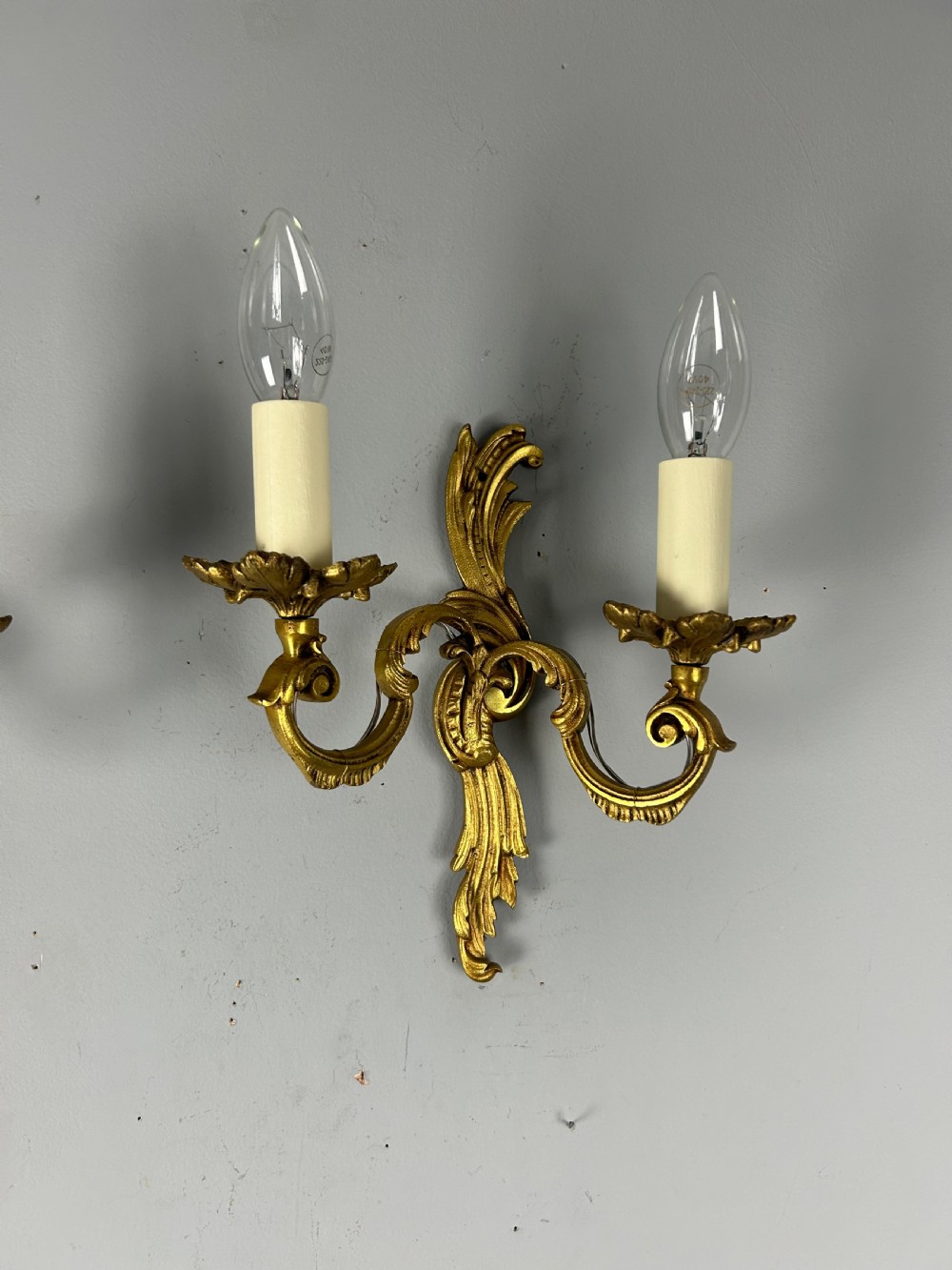French Pair Of Gilded Twin Arm Antique Wall Lights View II