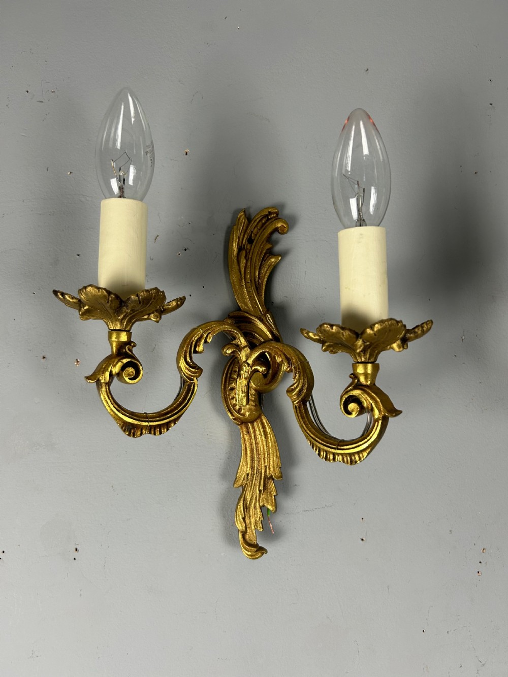 French Pair Of Gilded Twin Arm Antique Wall Lights View III