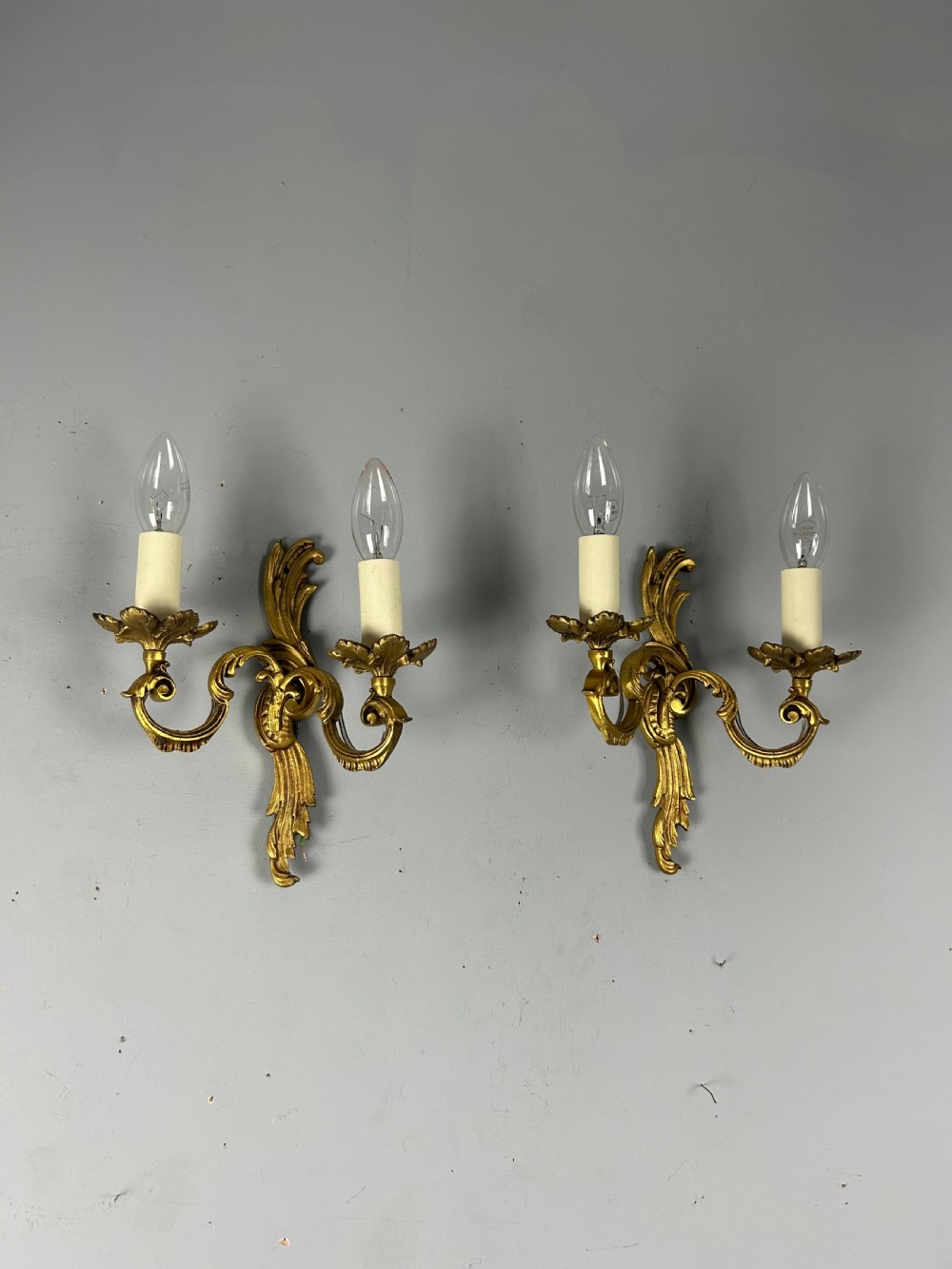 French Pair Of Gilded Twin Arm Antique Wall Lights View IV