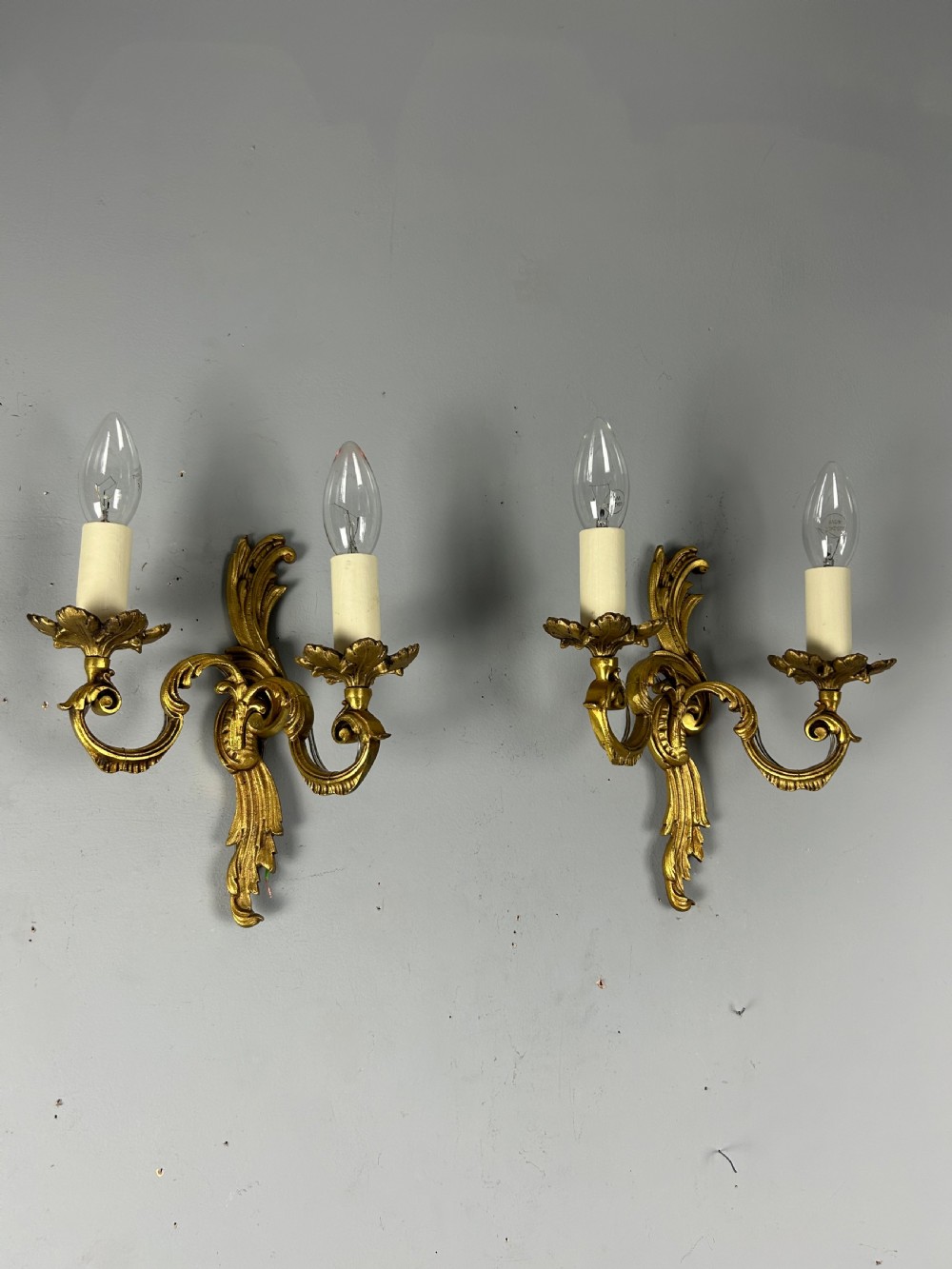 French Pair Of Gilded Twin Arm Antique Wall Lights View V
