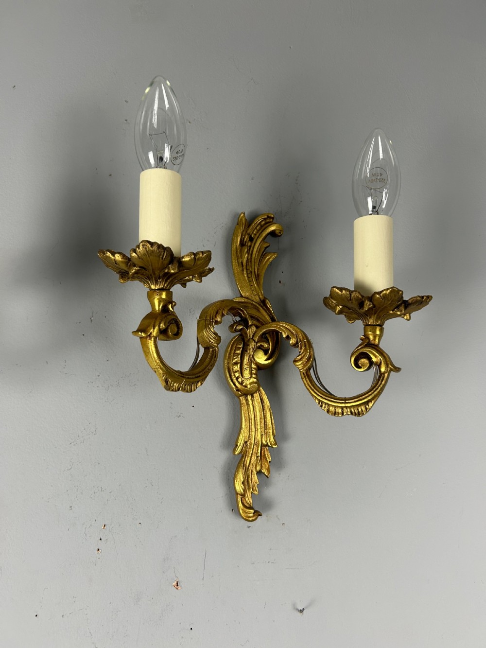 French Pair Of Gilded Twin Arm Antique Wall Lights View VI