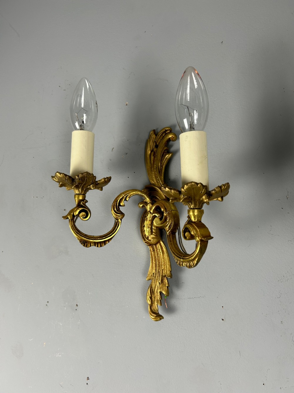 French Pair Of Gilded Twin Arm Antique Wall Lights View VII